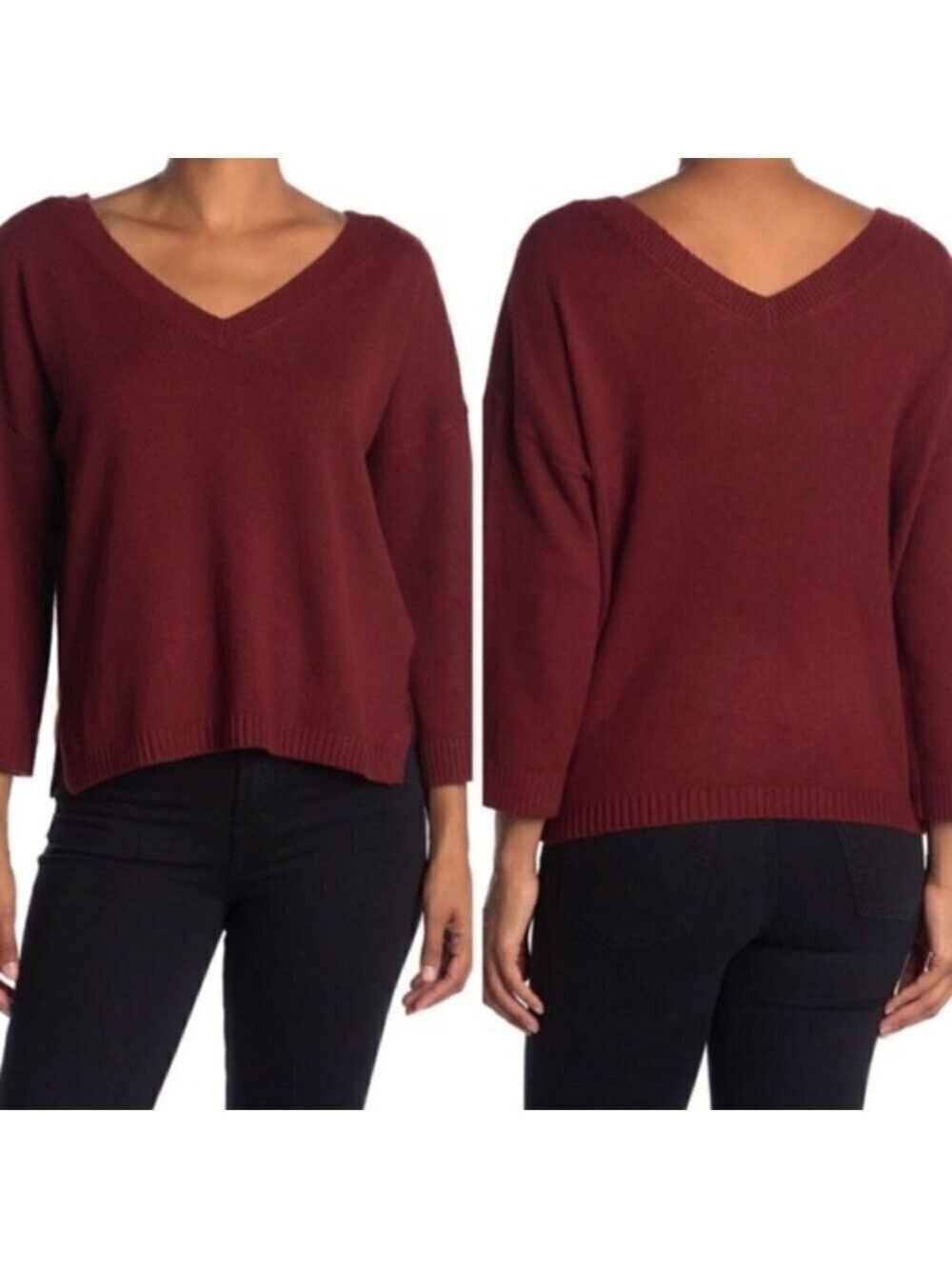 Madewell BNWOT double vneck sweater NEW burgundy XSmall